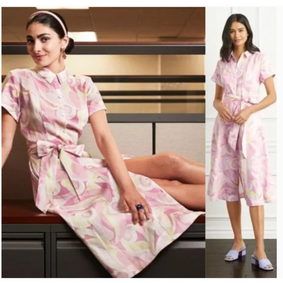 Hill House The Lily Dress Short Sleeves Linen Pink XS NWT - Picture 1 of 11